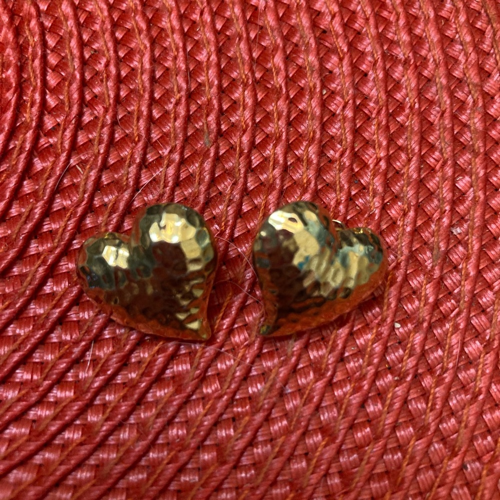 Bundle 5, get 20% off - Vintage Hammered Brass Heart Earrings